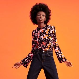 Zara Multicolored Geometric Jacquard Knit Sweater